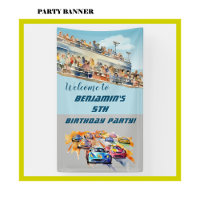 Boy Auto Racing Theme 5th Birthday Party Banner