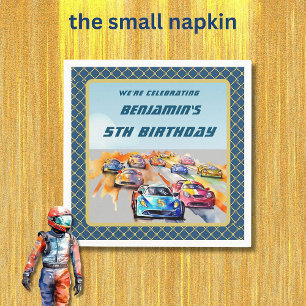 Boy Auto Racing Theme 5th Birthday Party Napkin