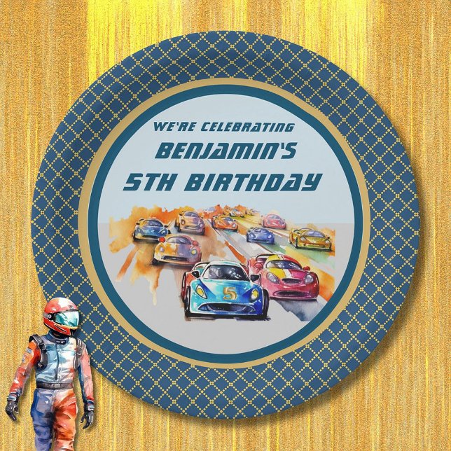 Boy Auto Racing Theme 5th Birthday Party Paper Plate (Creator Uploaded)