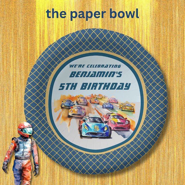 Boy Auto Racing Theme 5th Birthday Party Paper Plate (Creator Uploaded)