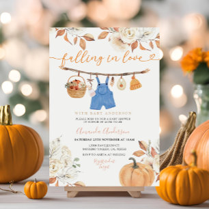 Boy Autumn Clothes Pumpkin Fall Baby Shower Invite