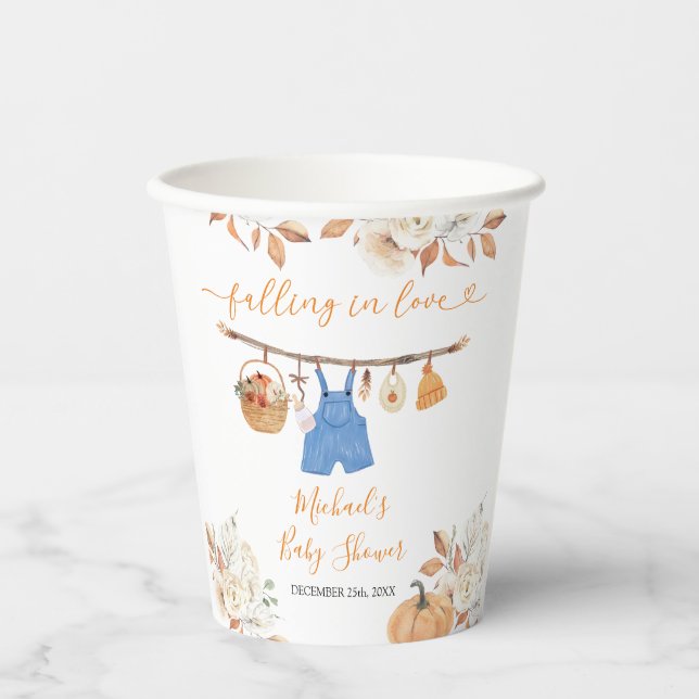 Boy Autumn Clothes Pumpkin Fall Baby Shower Paper Cups (Front)