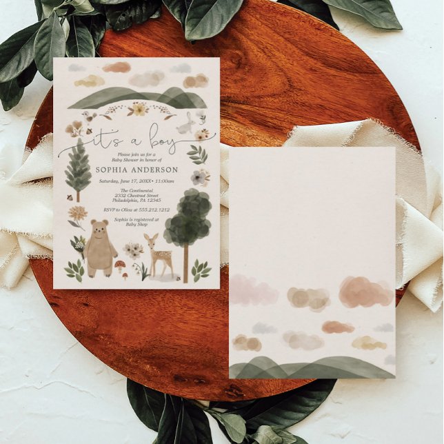 Boy Baby Boho Woodland Baby Shower Invitation Card (Creator Uploaded)