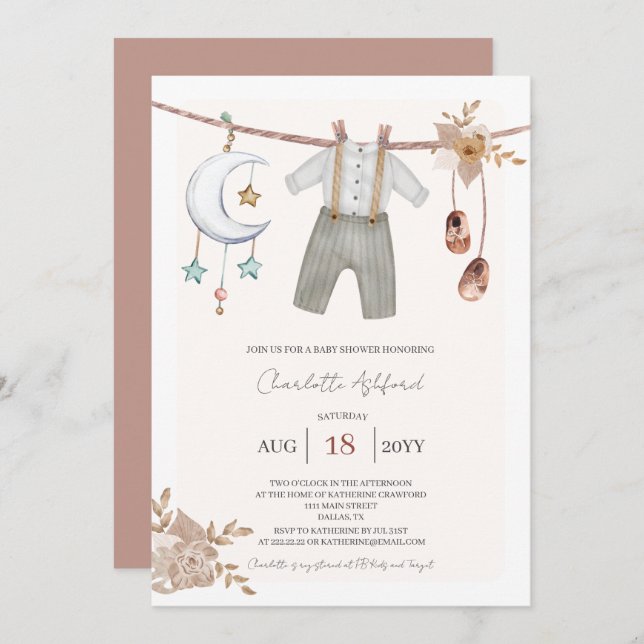 Boy Baby Clothes Boho Baby Shower Invitation (Front/Back)