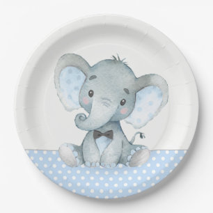 Boy Baby Elephant Baby Shower Paper Plates