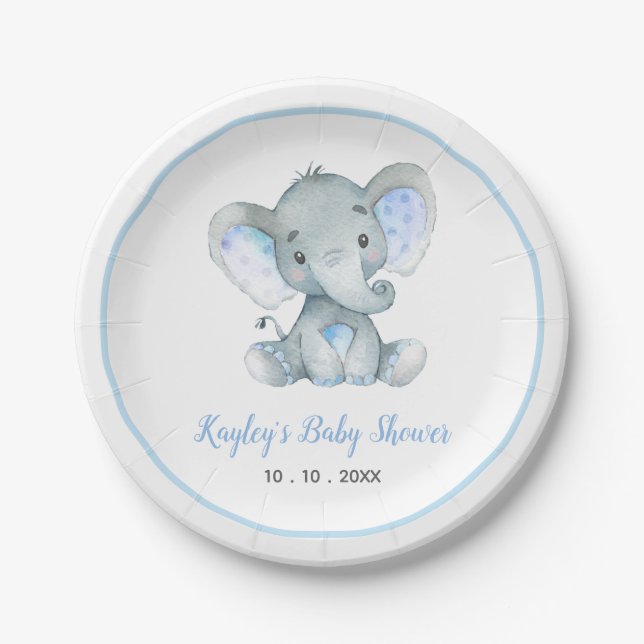 Boy Baby Elephant Baby Shower Paper Plates (Front)