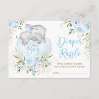 Boy Baby Elephant Blue Roses Diaper Raffle