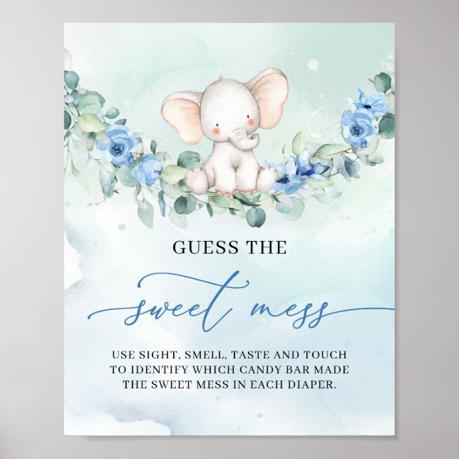 Boy baby elephant floral Guess The Sweet Mess game Poster (Front)