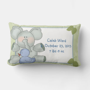 Boy Baby Elephant on Green with Rubber Duck Lumbar Cushion