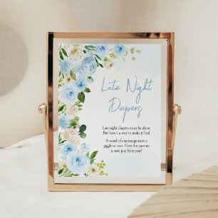 Boy Baby in Bloom Baby Shower Late Night Diapers Poster