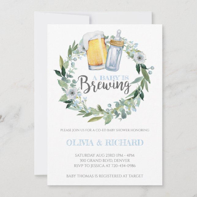 Boy Baby is Brewing Baby Shower Invitation (Front)