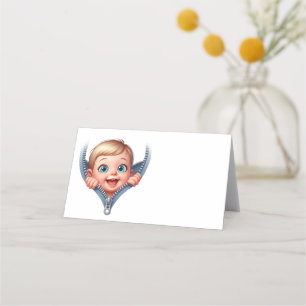 Boy Baby Peeking out Baby Shower  Place Card