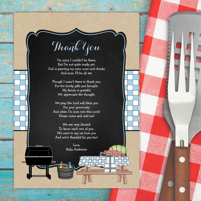 Boy Baby Q thank you note poem / BBQ baby shower Invitation (Creator Uploaded)