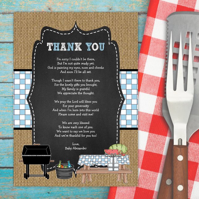 Boy Baby Q thank you notes poem / BBQ baby shower Invitation (Creator Uploaded)