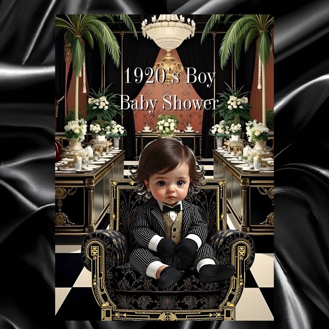 Boy Baby Shower 1920s Art deco Room black gold Invitation (Creator Uploaded)