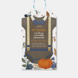 Boy baby shower autum fall blue burlap bodysuit  gift tags