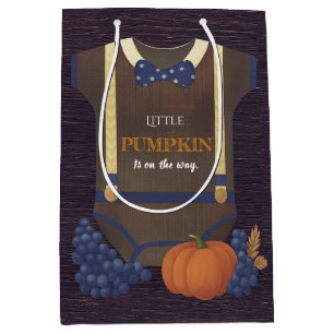 Boy baby shower autum fall blue burlap bodysuit medium gift bag