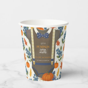 Boy baby shower autum fall blue burlap bodysuit paper cups