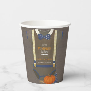 Boy baby shower autum fall blue burlap bodysuit paper cups