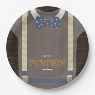 Boy baby shower autum fall blue burlap bodysuit paper plate
