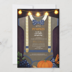 Boy baby shower autum fall blur burlap bodysuit invitation