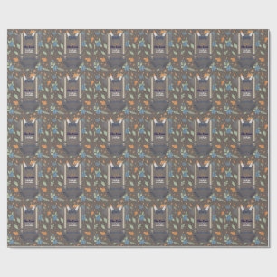 Boy baby shower autum fall burlap bodysuit wrapping paper