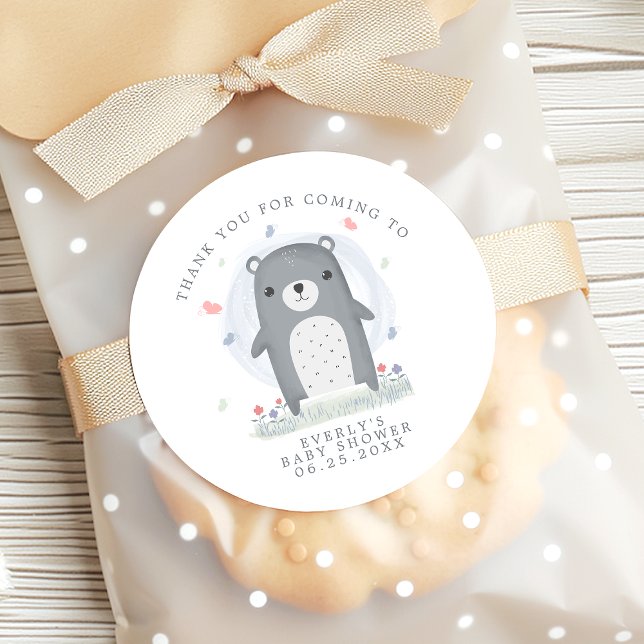 Boy Baby Shower Bear Thank You Favour Classic Round Sticker (Creator Uploaded)