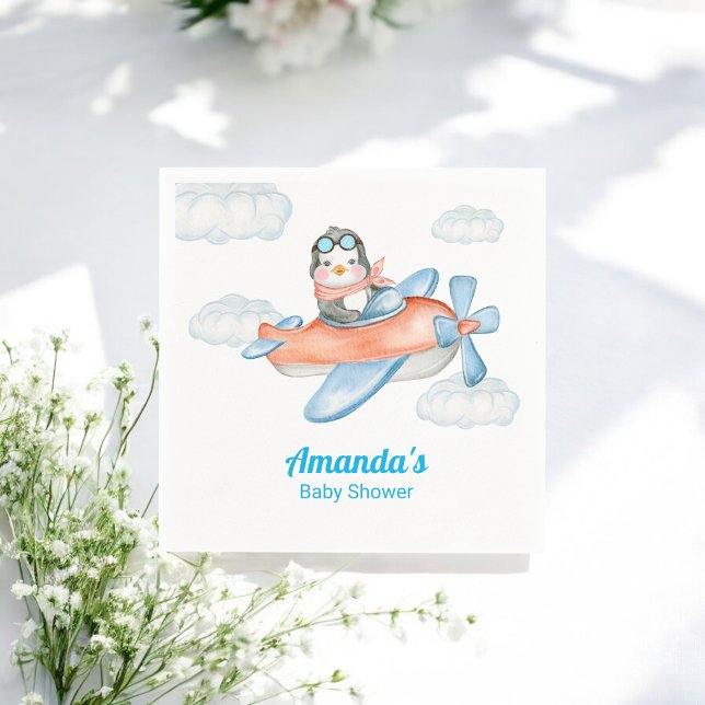 Boy Baby Shower Blue Aeroplane Penguin Paper Napki Napkin (Creator Uploaded)