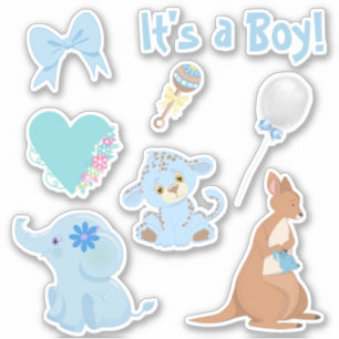 Boy Baby Shower Blue Animals Set