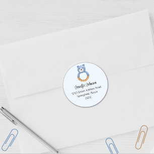 Boy Baby Shower Blue Bear Return Address Classic Round Sticker
