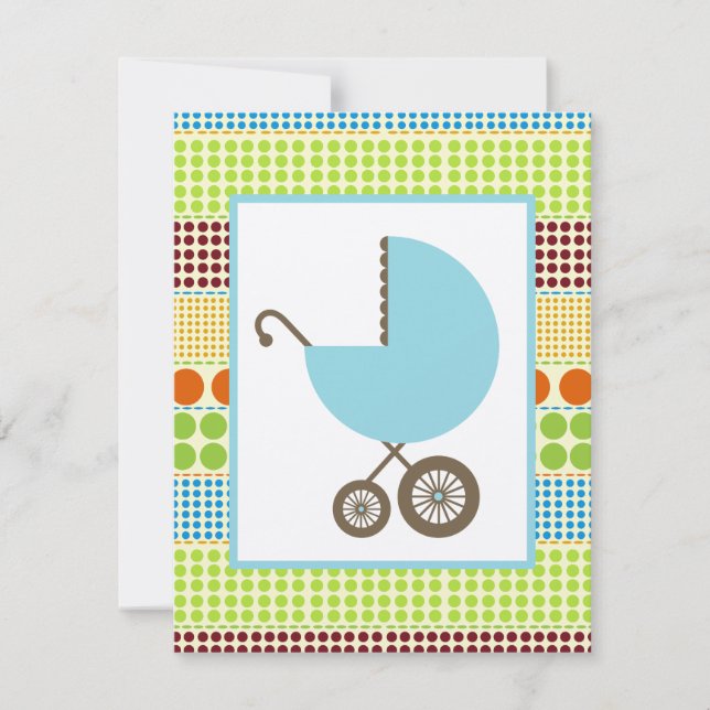 Boy Baby Shower Blue Carriage & Boho Dots Invitation (Front)