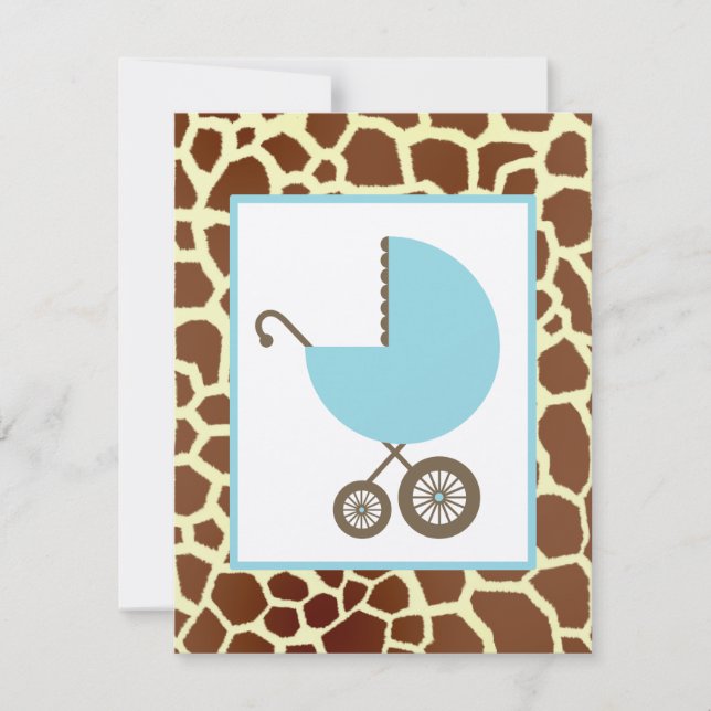 Boy Baby Shower - Blue Carriage & Giraffe Print Invitation (Front)