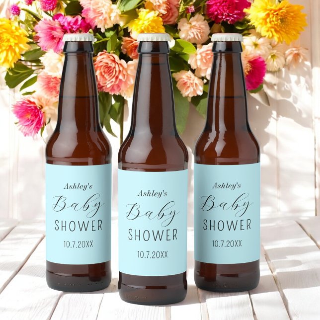 Boy Baby Shower Blue Elegant  Beer Bottle Label (Creator Uploaded)