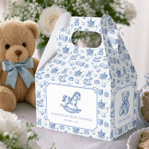 Boy Baby Shower Blue Rocking Horse and Teddy Bear Favour Box