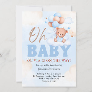 boy baby shower,blue,we can bearly wait,teddy bear invitation
