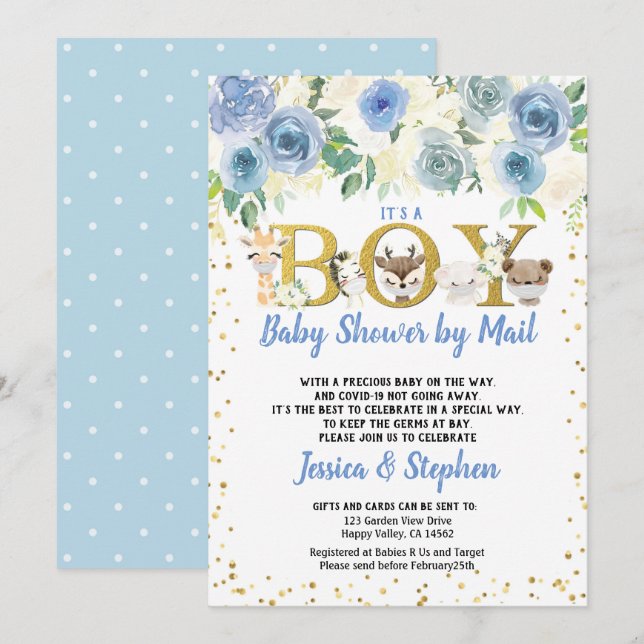 Boy Baby Shower By Mail Pandemic Woodland Animals Invitation (Front/Back)