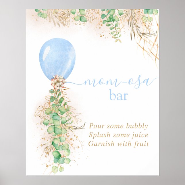 Boy Baby Shower Eucalyptus Balloon Momosa Bar Post Poster (Front)