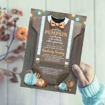 Boy Baby Shower Fall Pumpkin Rustic Burlap Wood Invitation<br><div class="desc">Rustic Fall Boy Baby Shower Invitation features Bow Tie Burlap Wood and Orange and Baby Blue Pumpkin Illustrations</div>