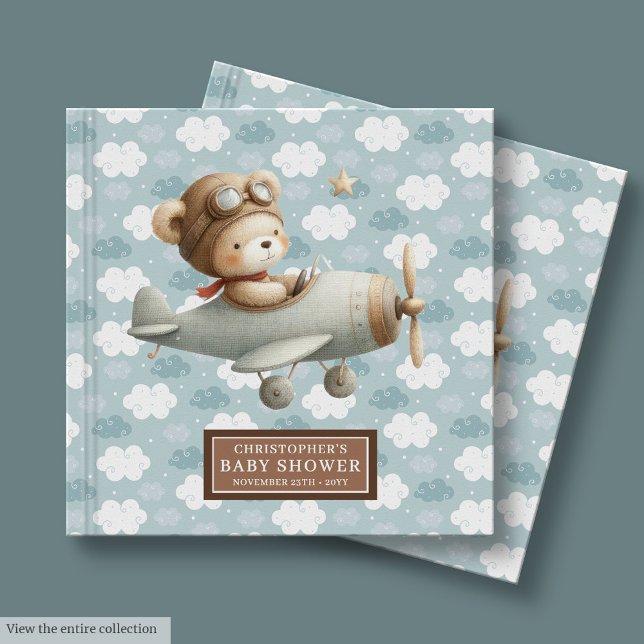 Boy Baby Shower Guest Book Cute Teddy Bear Pilot (Boy Baby Shower Guest Book Cute Teddy Bear Pilot)