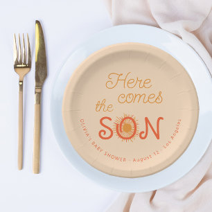 Boy baby shower here comes the son personalised paper plate