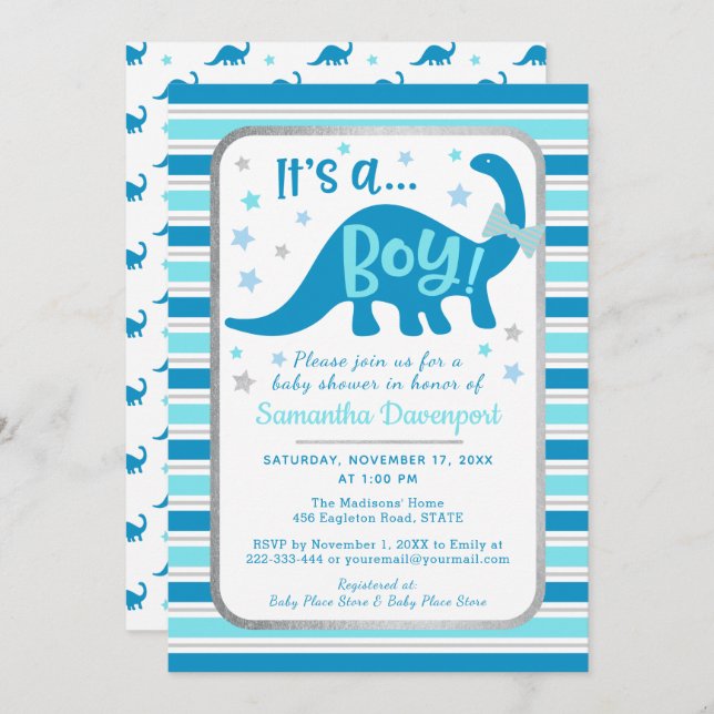 Boy Baby Shower Invitation Dinosaur (Front/Back)