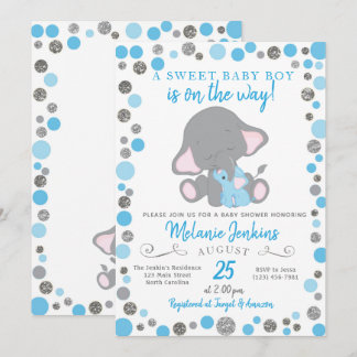 Boy Baby Shower Invitation, Elephant Baby Shower Invitation