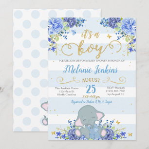 Boy Baby Shower Invitation, Elephant Baby Shower Invitation