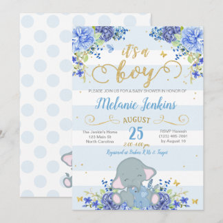 Boy Baby Shower Invitation, Elephant Baby Shower Invitation