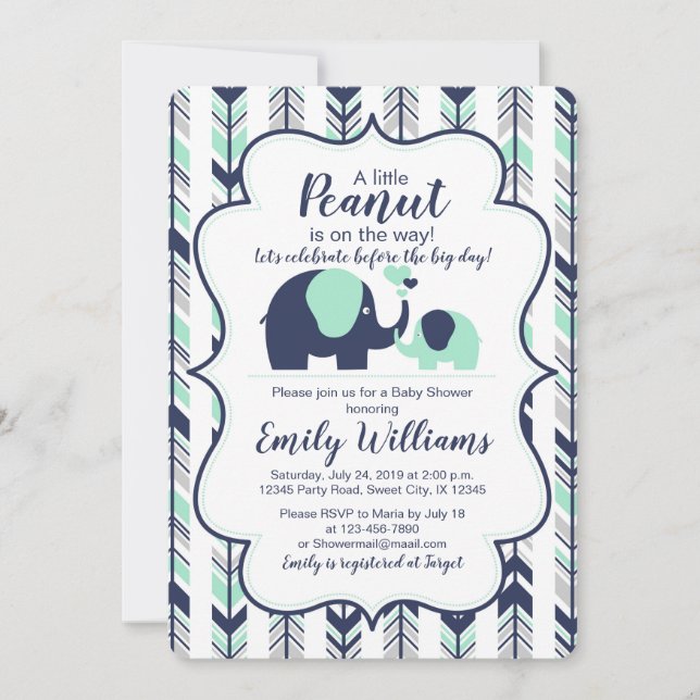 Boy baby shower invitation elephant theme (Front)