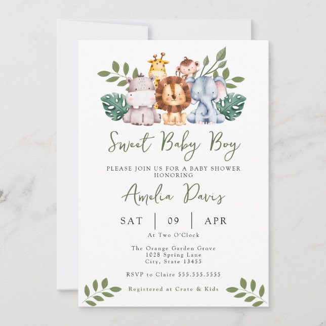 Boy Baby Shower Invitation Template Safari Jungle (Front)