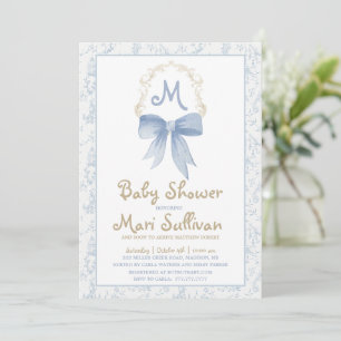 Boy Baby Shower Invitation with Blue Damask