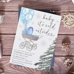 Boy Baby Shower Its Cold Outside Blue Invitation