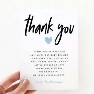 Boy Baby Shower Modern Blue Heart Thank You Card