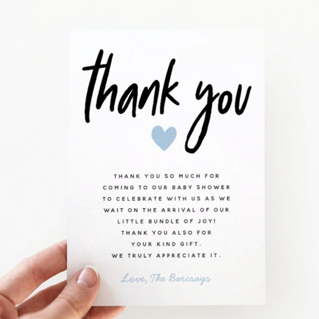 Boy Baby Shower Modern Blue Heart Thank You Card (Creator Uploaded)